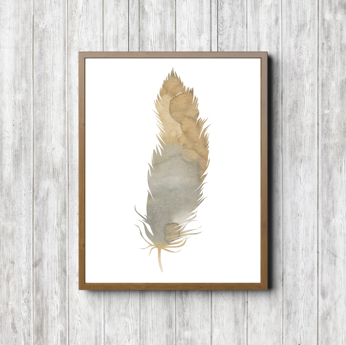 Beige Watercolor Feather Office Wall Art