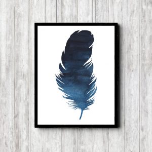 Dark Blue Watercolor Feather Printable