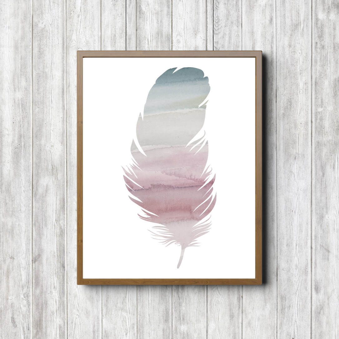 Mauve Watercolor Feather Printable