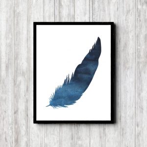 Blue Modern Minimalist Feather Decor