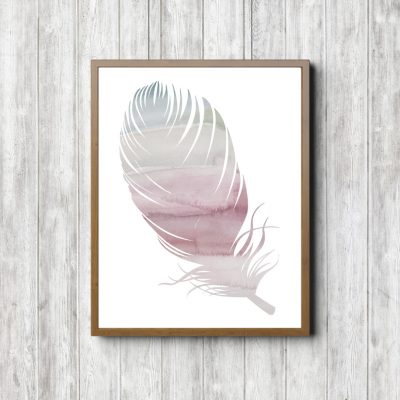 Mauve Watercolor Feather Bedroom Printable