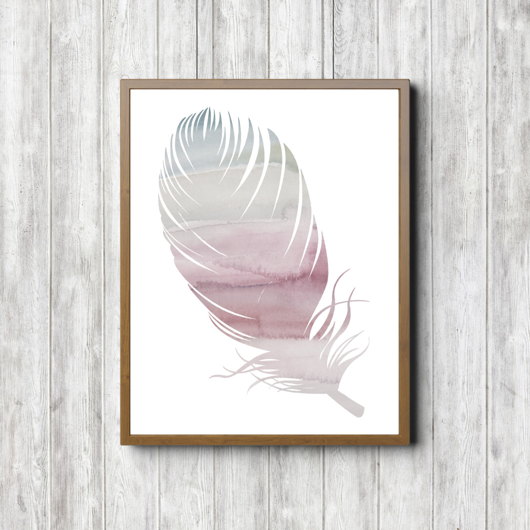 Mauve Watercolor Feather Bedroom Printable