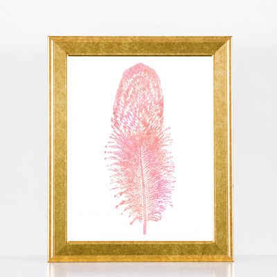 Pink Watercolor Feather Nursery Print