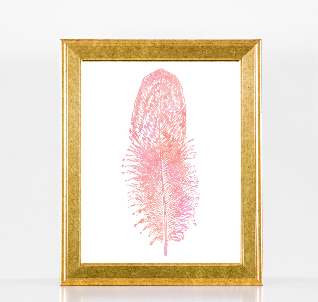 Pink Watercolor Feather Nursery Print