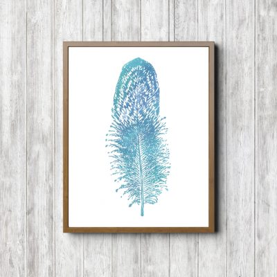 Blue Watercolor Feather Printable