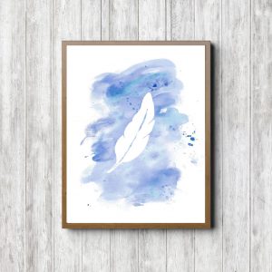 Watercolor Feather Boys Room Wall Art