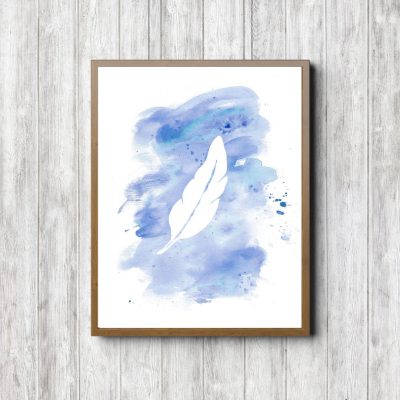 Watercolor Feather Boys Room Wall Art