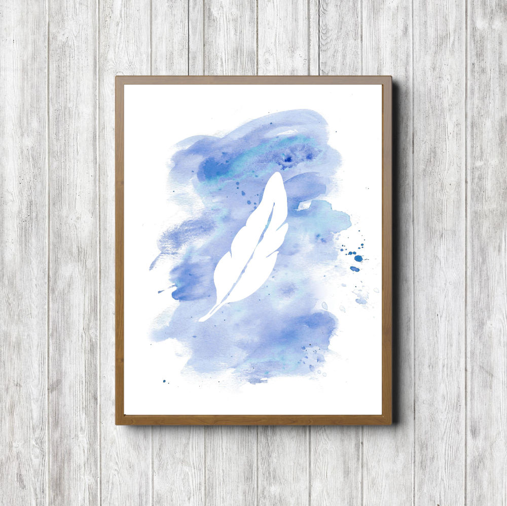 Watercolor Feather Boys Room Wall Art