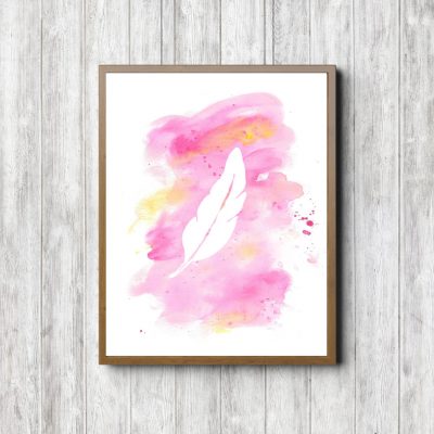 Pink Watercolor Feather Printable