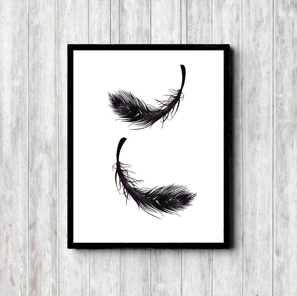 Simple Feather Bathroom Wall Art