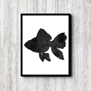 Black Watercolor Fish Printable