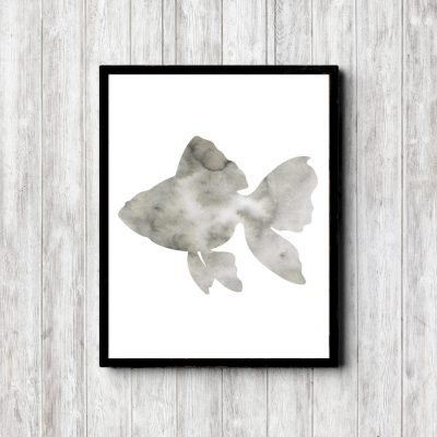 Gray Watercolor Fish Printable