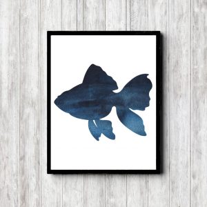 Navy Blue Watercolor Fish Printable