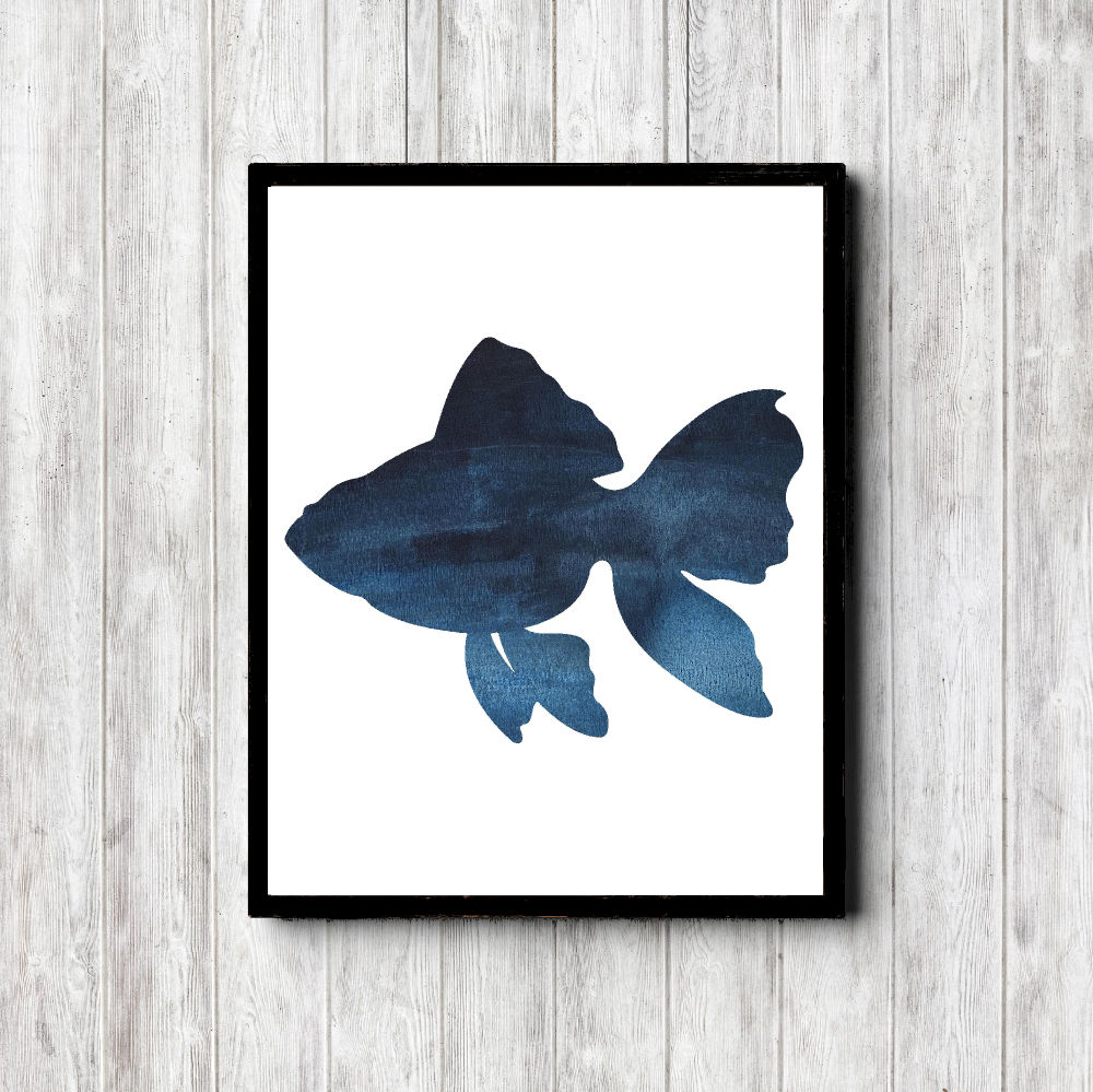 Navy Blue Watercolor Fish Printable