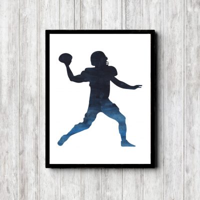 Blue Watercolor Football Player Printable