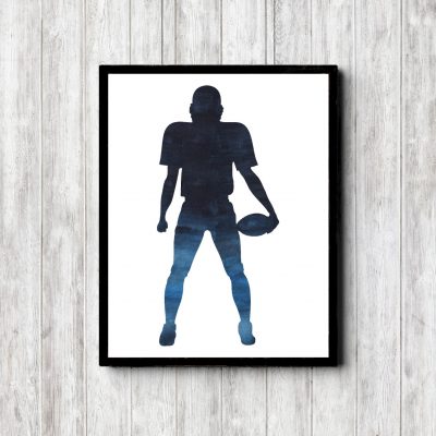 Printable Blue Watercolor Football Player