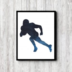 Football Player Printable Blue Watercolor