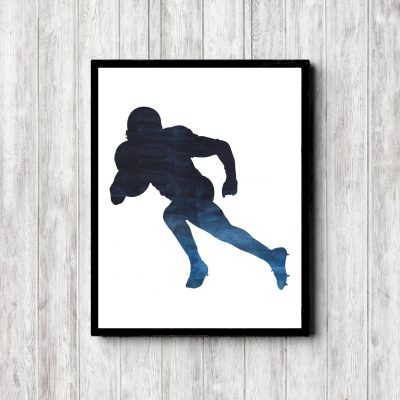 Football Player Printable Blue Watercolor