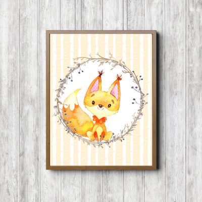 Watercolor Baby Fox Nursery Printable