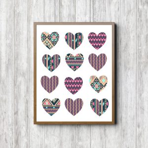 Geometric Pattern Hearts Printable Poster