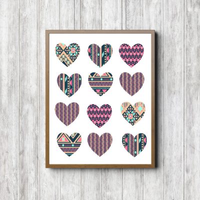 Geometric Pattern Hearts Printable Poster