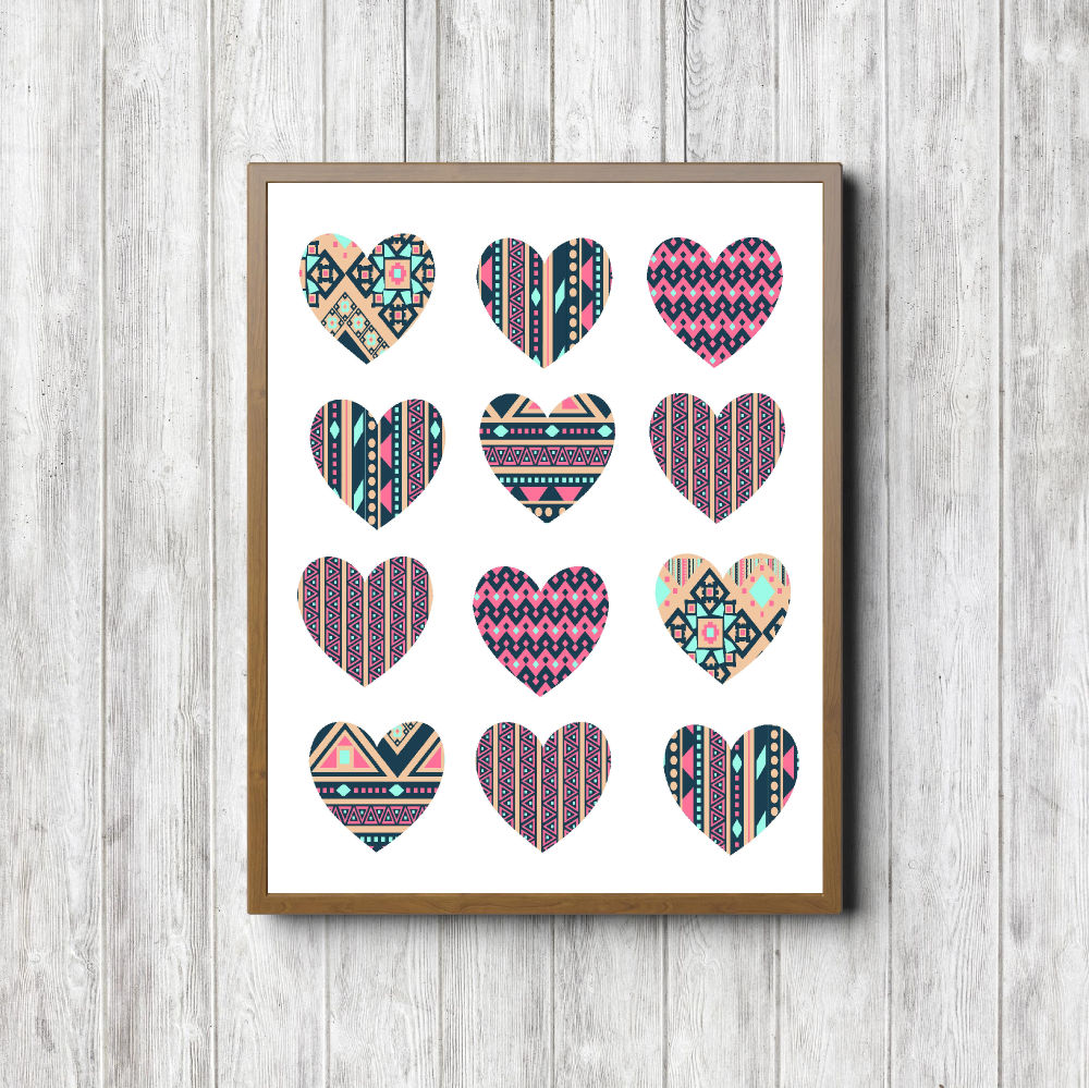 Geometric Pattern Hearts Printable Poster