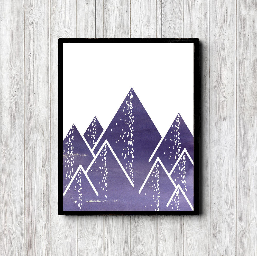 Purple Watercolor Geometric Mountains Printable