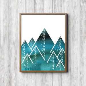 Turquoise Abstract Geometric Mountains Printable