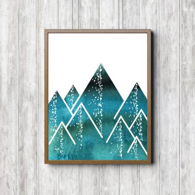 Turquoise Abstract Geometric Mountains Printable