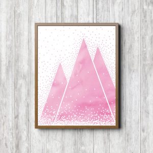 Pink Watercolor Geometric Mountains Printable