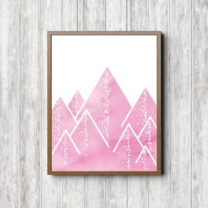 Pink Abstract Geometric Mountains Printable