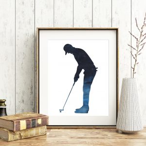 Golf Player Blue Watercolor Printable