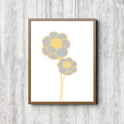 Simple Gray & Yellow Printable Flowers