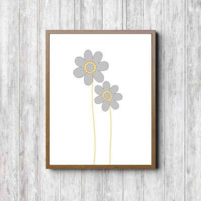 Printable Gray Nursery Flowers