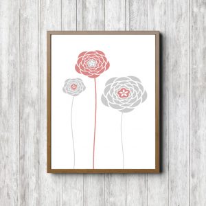 Gray & Coral Simple Flowers Printable