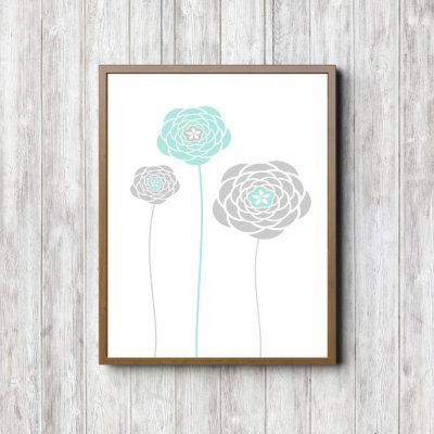 Gray & Mint Simple Flowers Printable