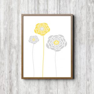 Gray & Yellow Simple Flowers Printable