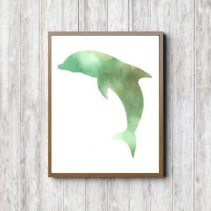 Green Watercolor Dolphin Printable