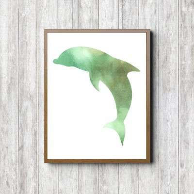 Green Watercolor Dolphin Printable