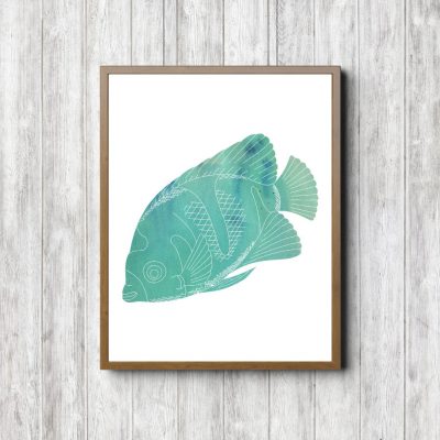 Sea Green Watercolor Fish Printable