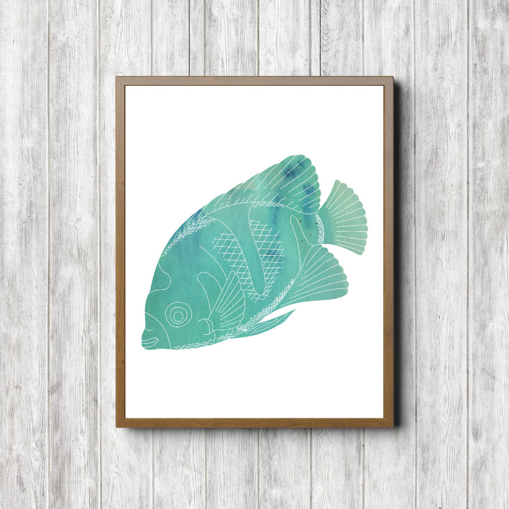 Sea Green Watercolor Fish Printable