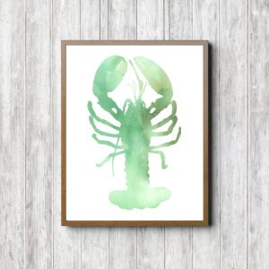 Green Watercolor Lobster Printable