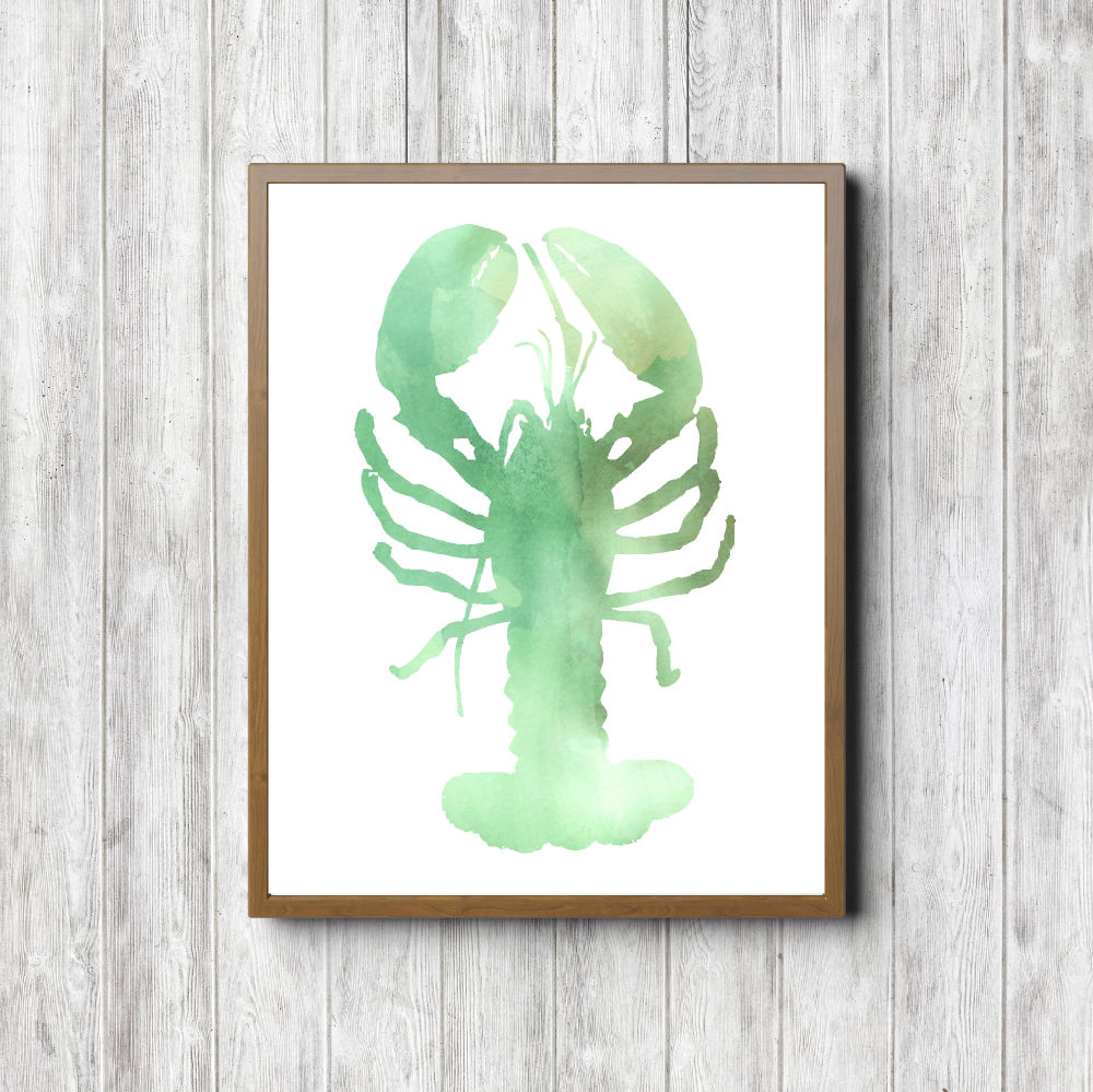 Green Watercolor Lobster Printable