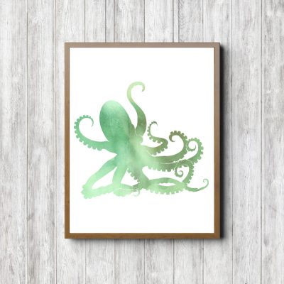 Green Watercolor Octopus Printable