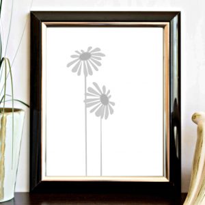 Gray Minimalist Bedroom Flowers Printable