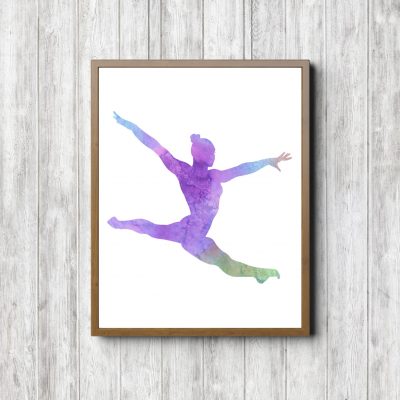 Color Watercolor Gymnast Split Printable