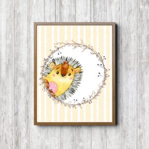 Watercolor Peeping Hedgehog Nursery Printable