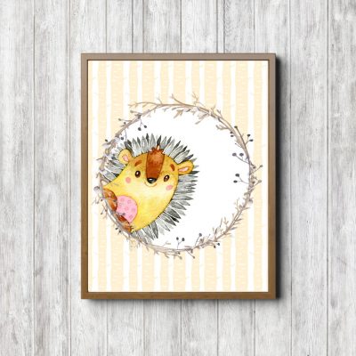 Watercolor Peeping Hedgehog Nursery Printable