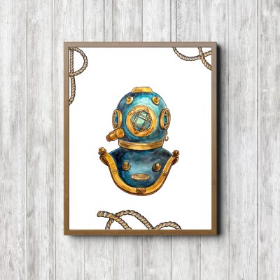 Watercolor Helmet Nautical Printable