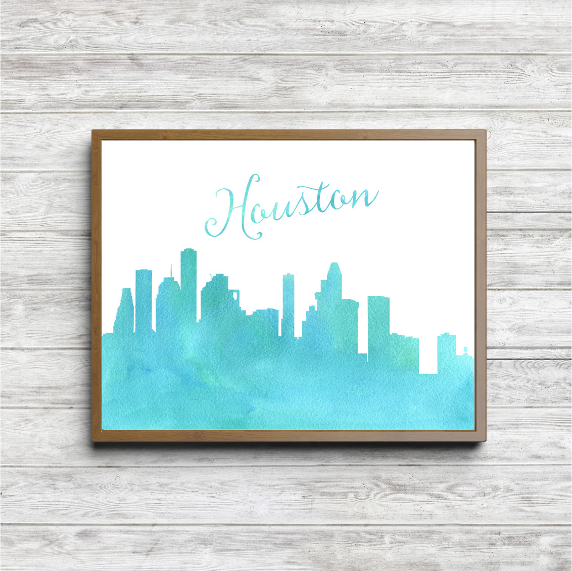 Turquoise Watercolor Houston Skyline Printable